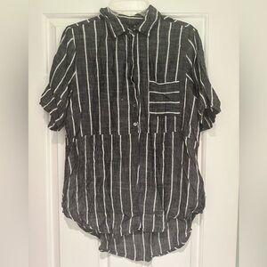 Sisstrevolution Gray White Striped Button Shirt